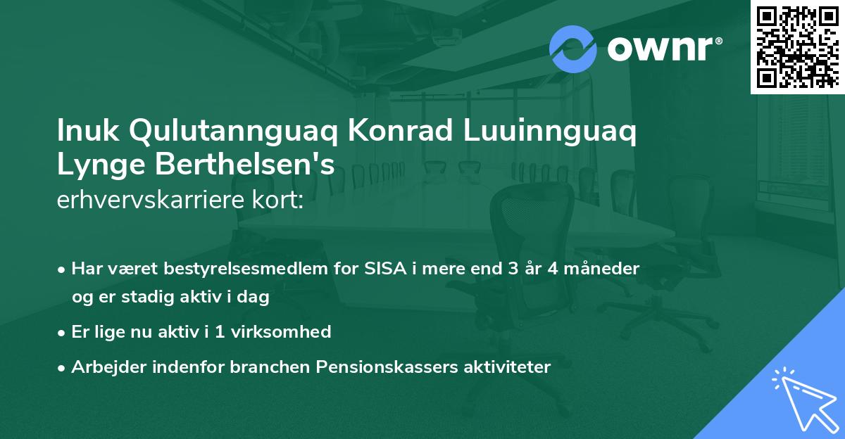 Inuk Qulutannguaq Konrad Luuinnguaq Lynge Berthelsen's erhvervskarriere kort