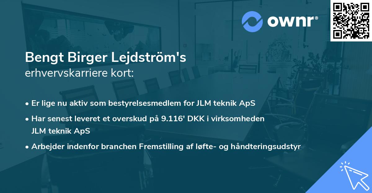 Bengt Birger Lejdström's erhvervskarriere kort