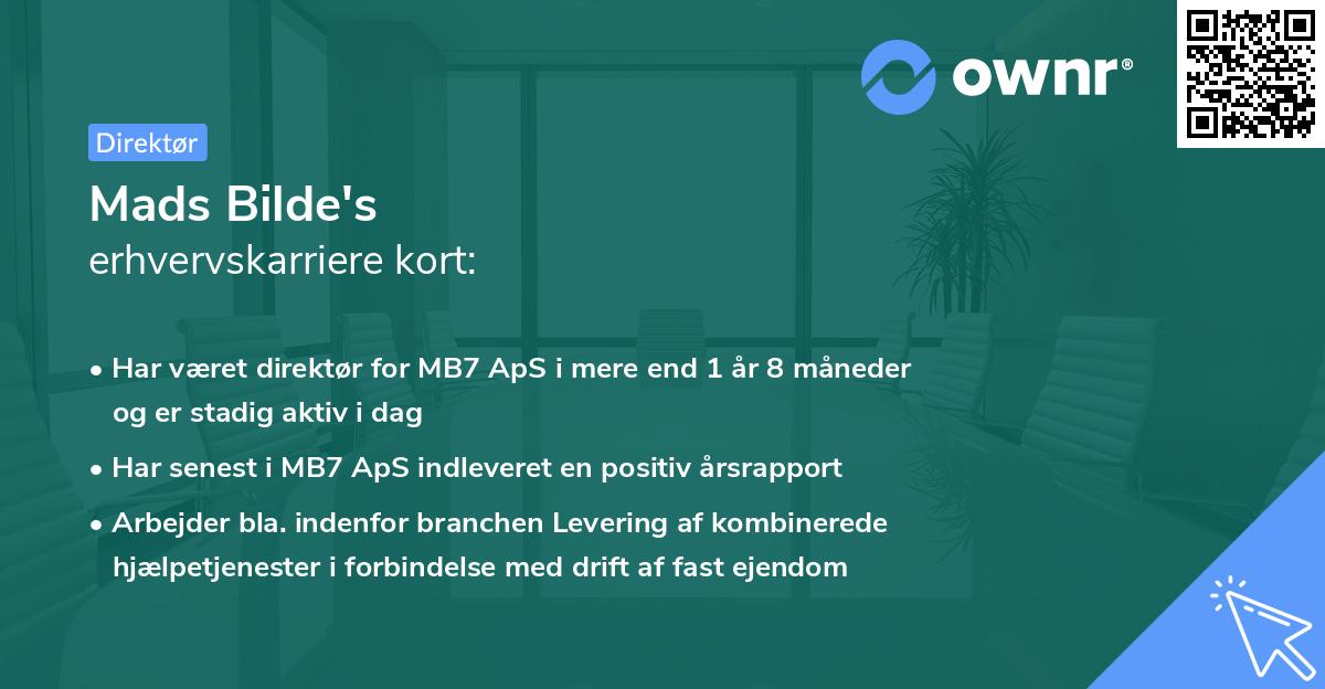 Mads Bilde's erhvervskarriere kort