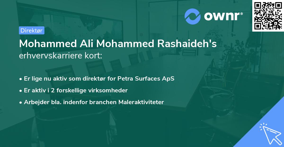 Mohammed Ali Mohammed Rashaideh's erhvervskarriere kort