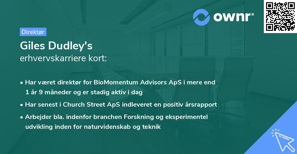 Giles Dudley's erhvervskarriere kort