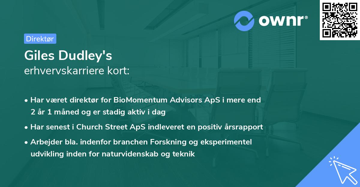 Giles Dudley's erhvervskarriere kort