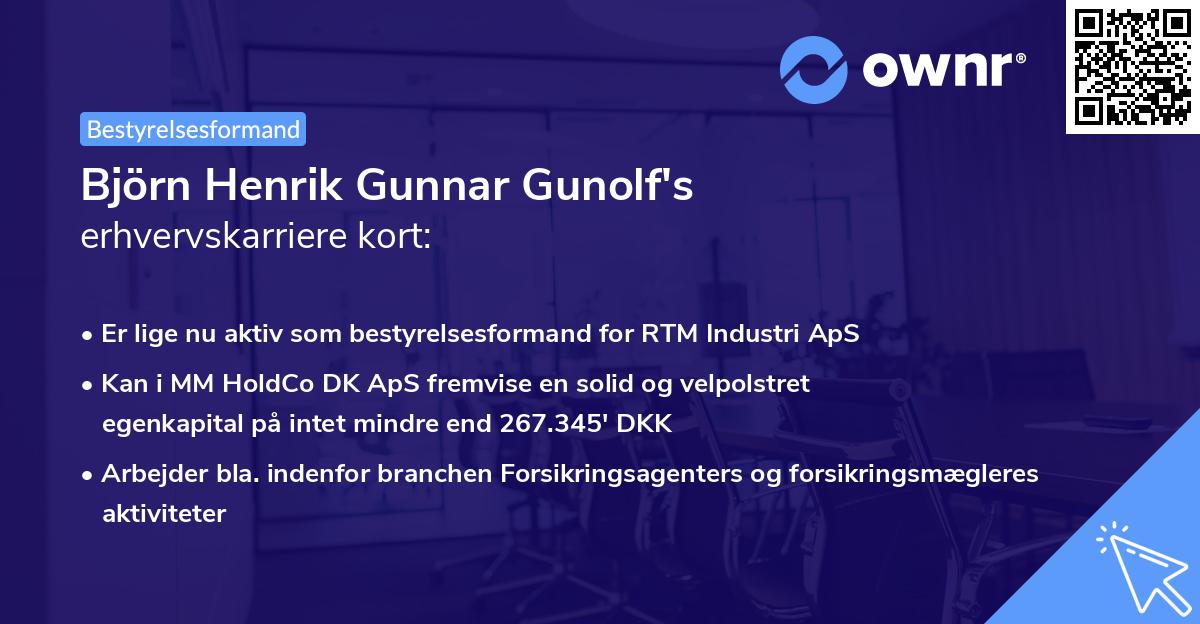 Björn Henrik Gunnar Gunolf's erhvervskarriere kort
