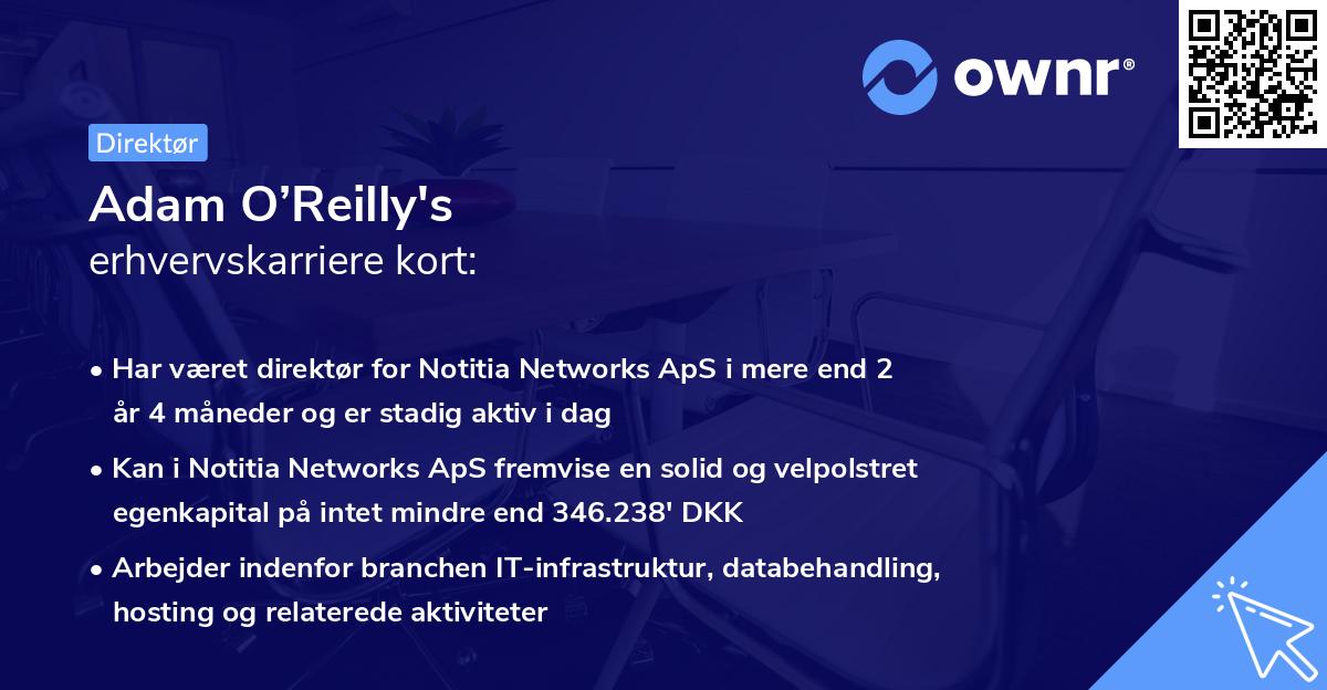 Adam O’Reilly's erhvervskarriere kort