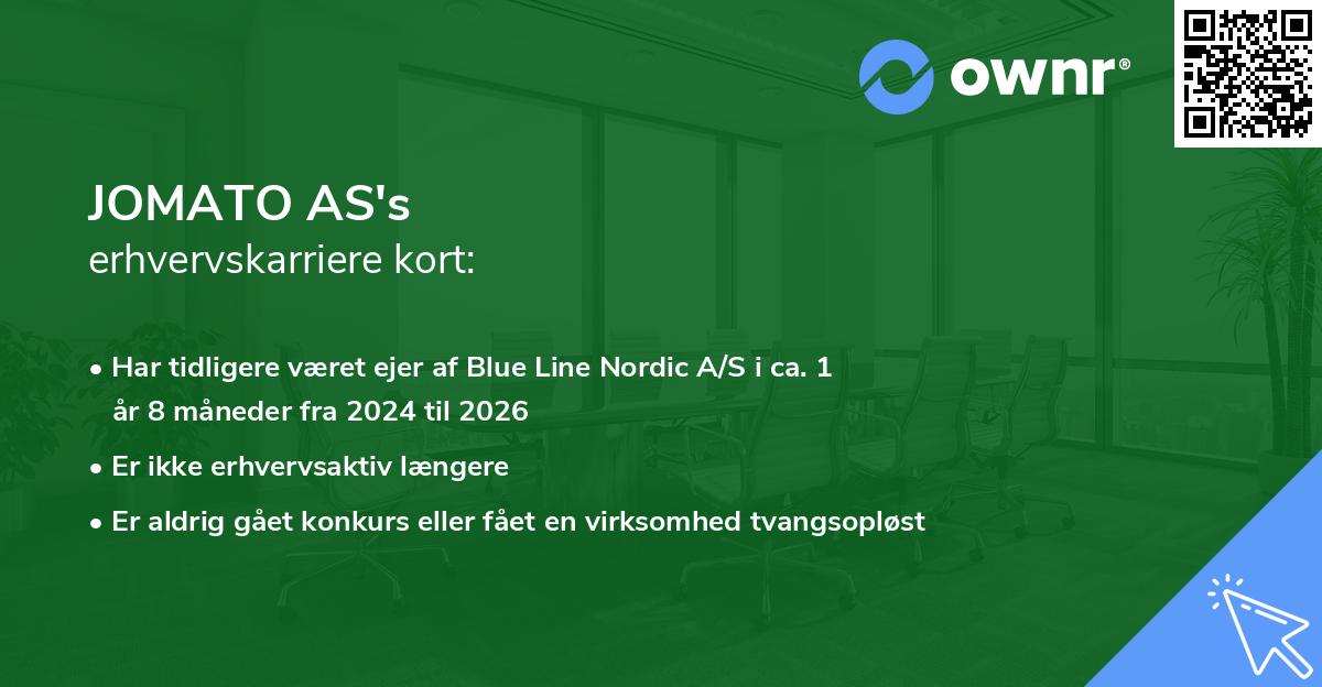 JOMATO AS's erhvervskarriere kort