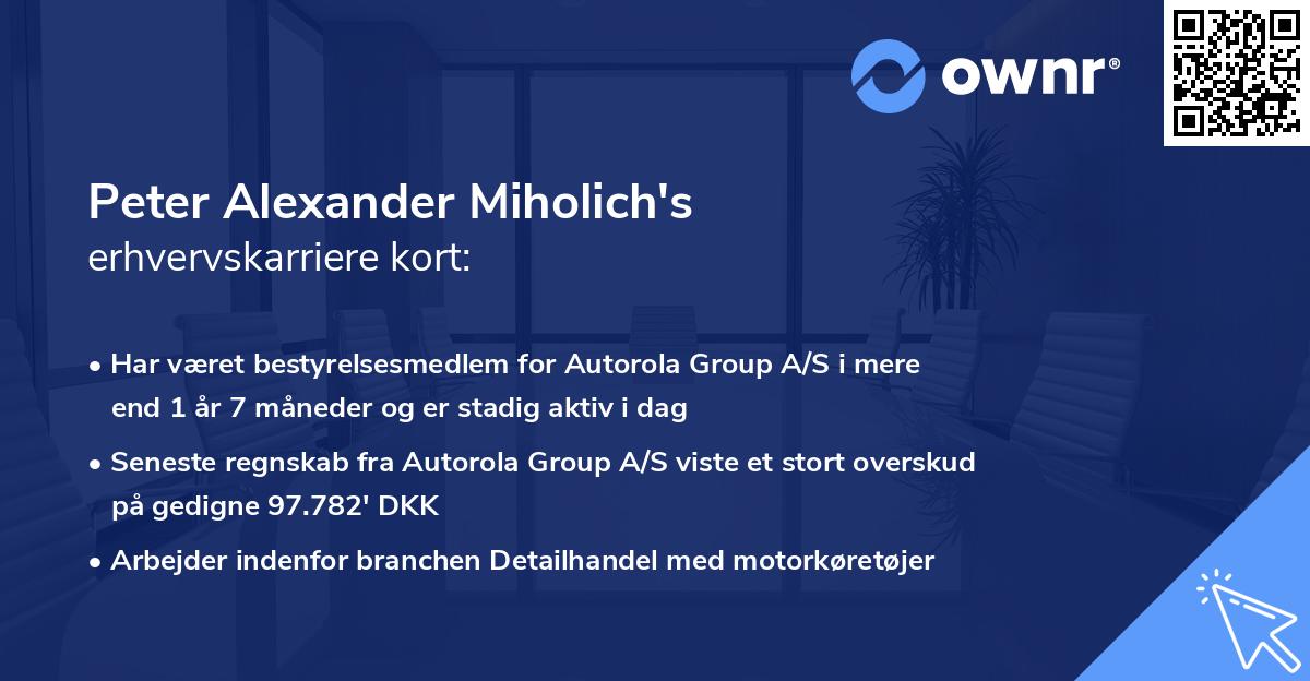 Peter Alexander Miholich's erhvervskarriere kort