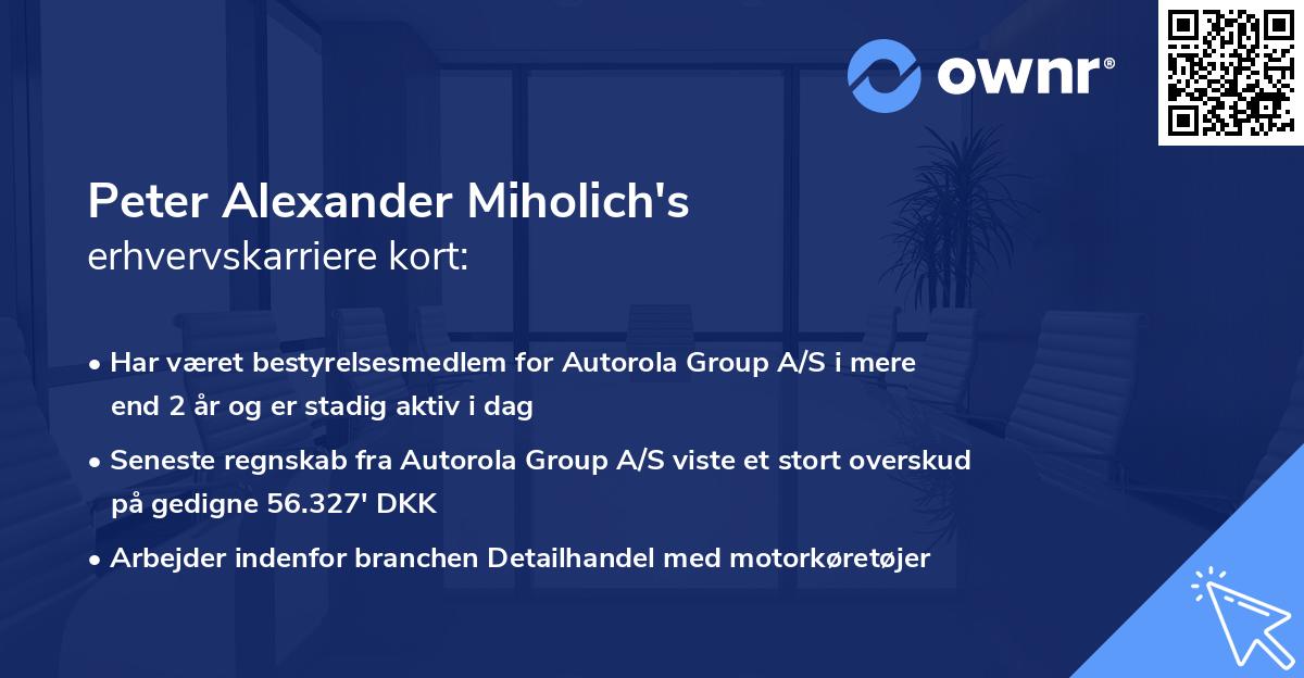 Peter Alexander Miholich's erhvervskarriere kort