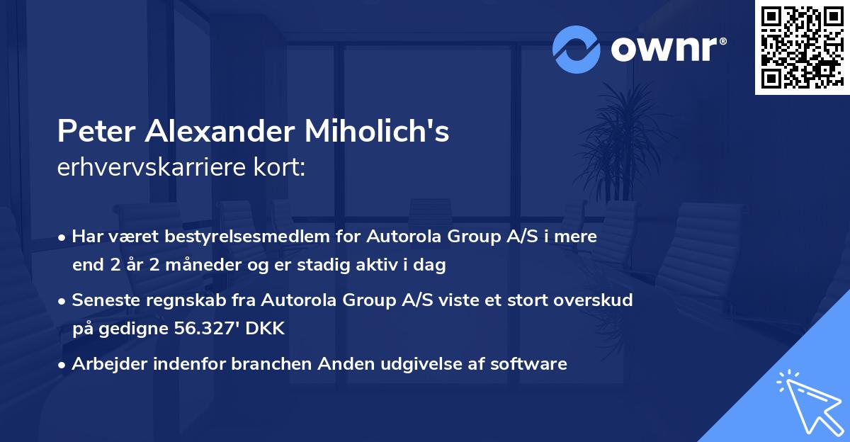 Peter Alexander Miholich's erhvervskarriere kort