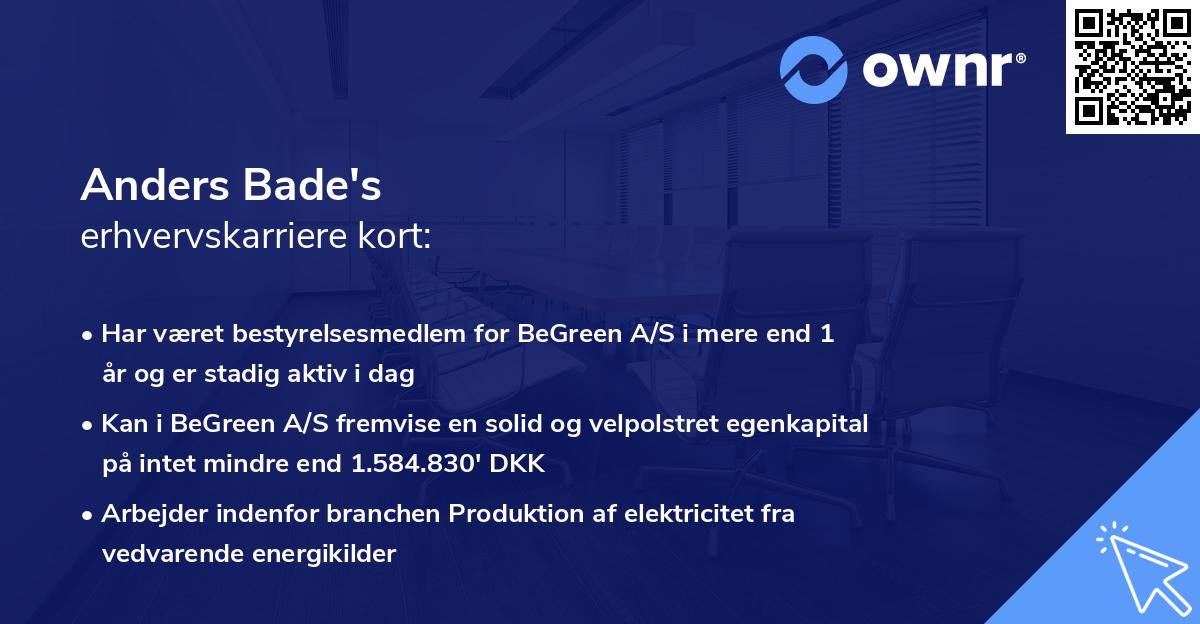 Anders Bade's erhvervskarriere kort