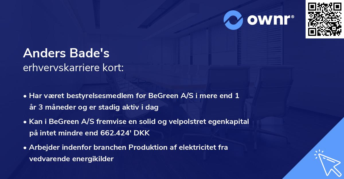 Anders Bade's erhvervskarriere kort