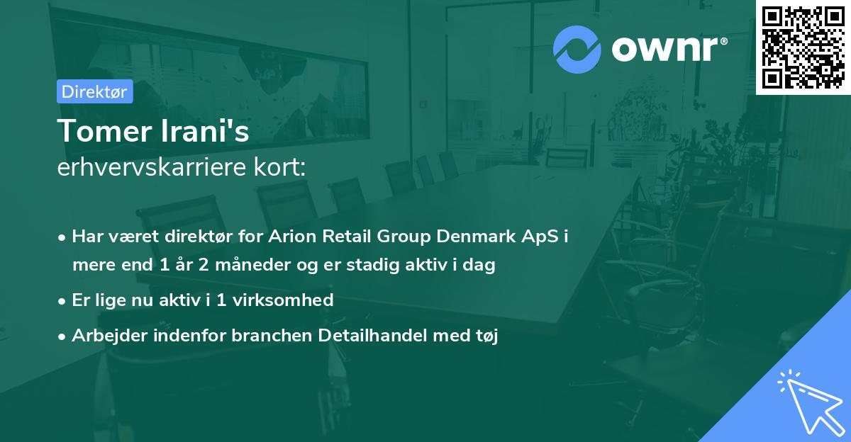 Tomer Irani's erhvervskarriere kort