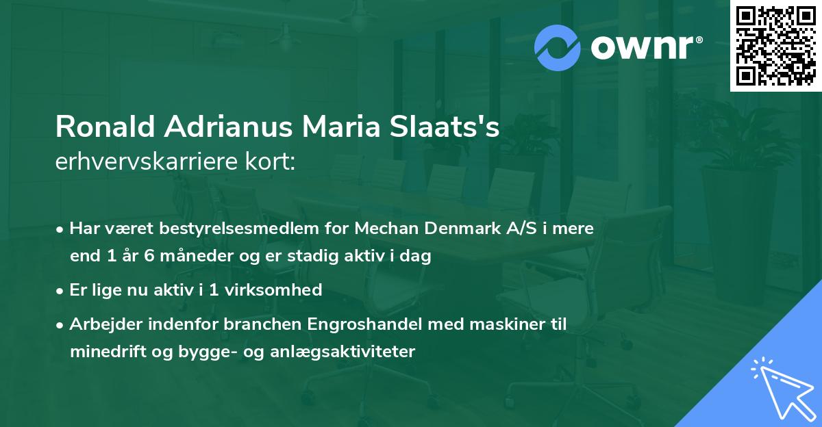 Ronald Adrianus Maria Slaats's erhvervskarriere kort