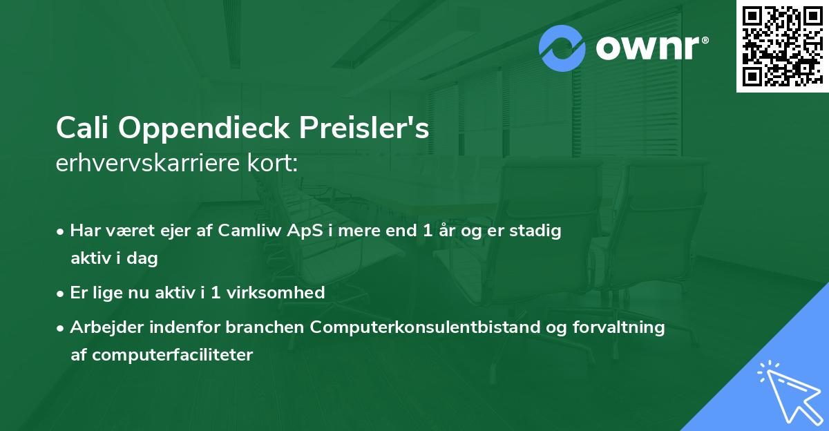 Cali Oppendieck Preisler's erhvervskarriere kort