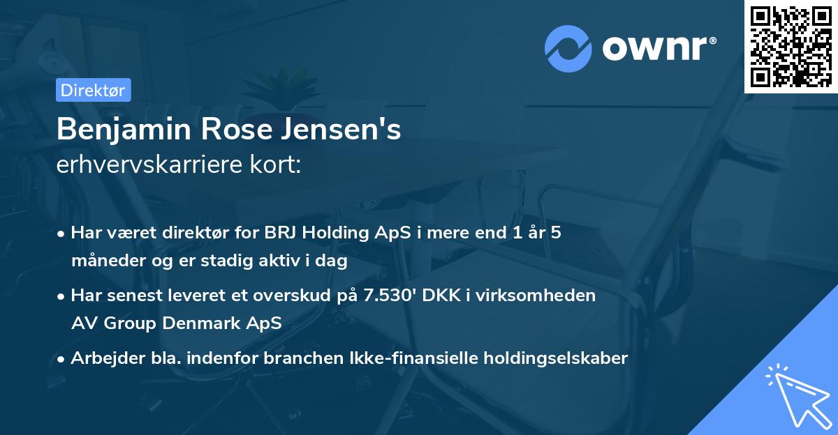 Benjamin Rose Jensen's erhvervskarriere kort