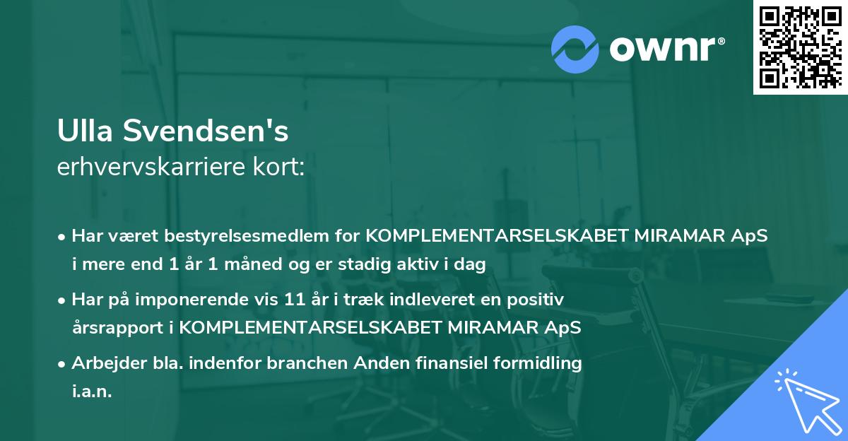 Ulla Svendsen's erhvervskarriere kort