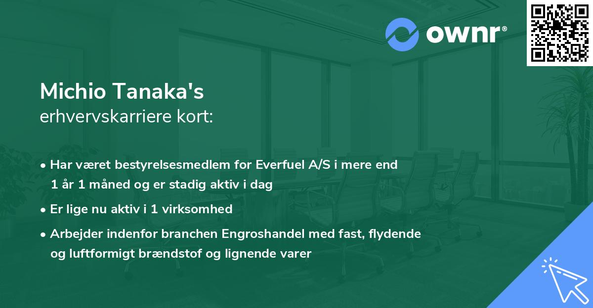Michio Tanaka's erhvervskarriere kort