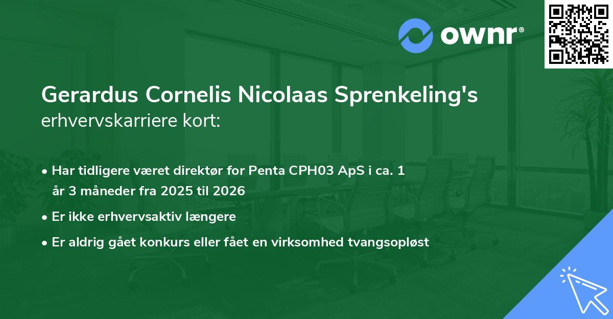 Gerardus Cornelis Nicolaas Sprenkeling's erhvervskarriere kort