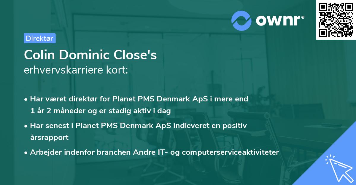 Colin Dominic Close's erhvervskarriere kort