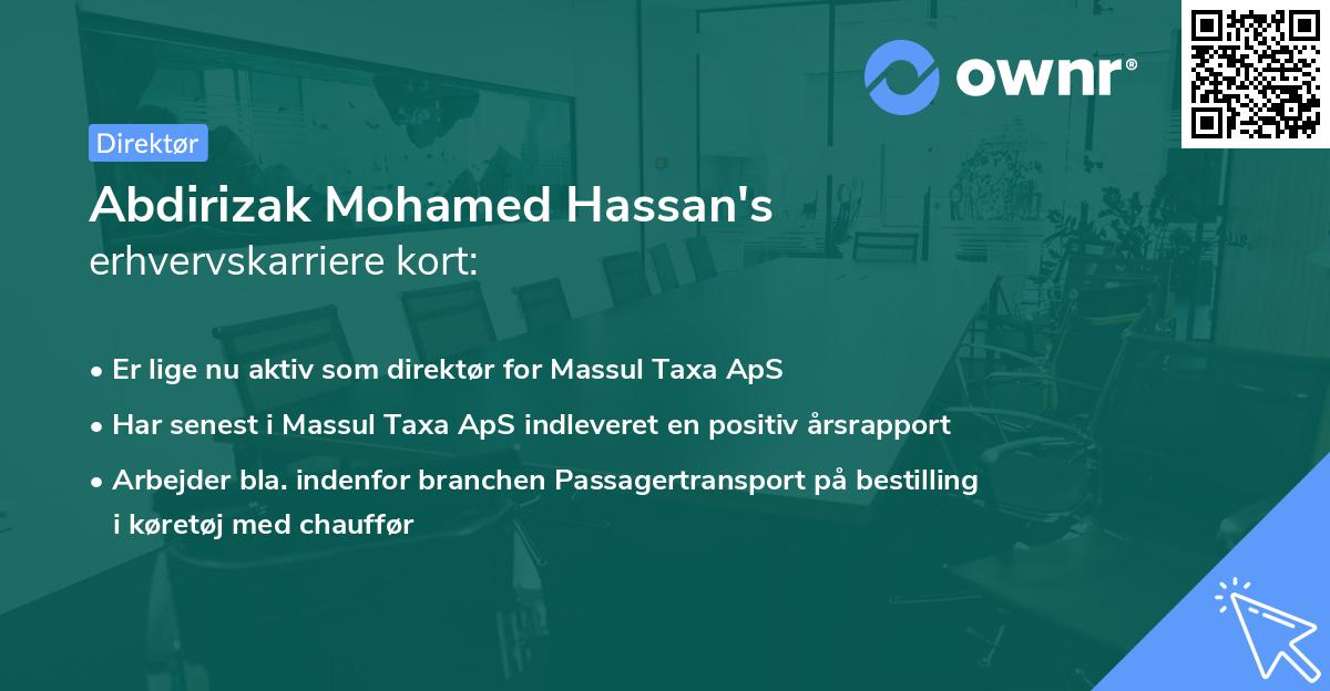 Abdirizak Mohamed Hassan's erhvervskarriere kort