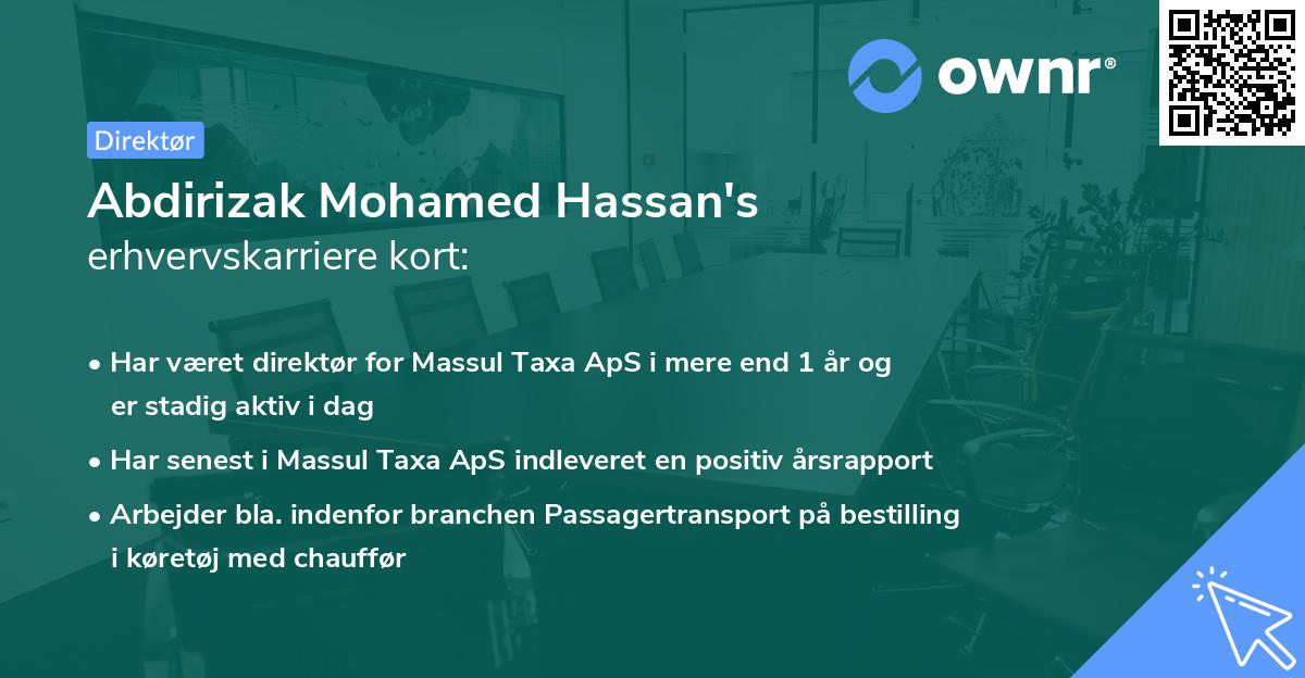 Abdirizak Mohamed Hassan's erhvervskarriere kort
