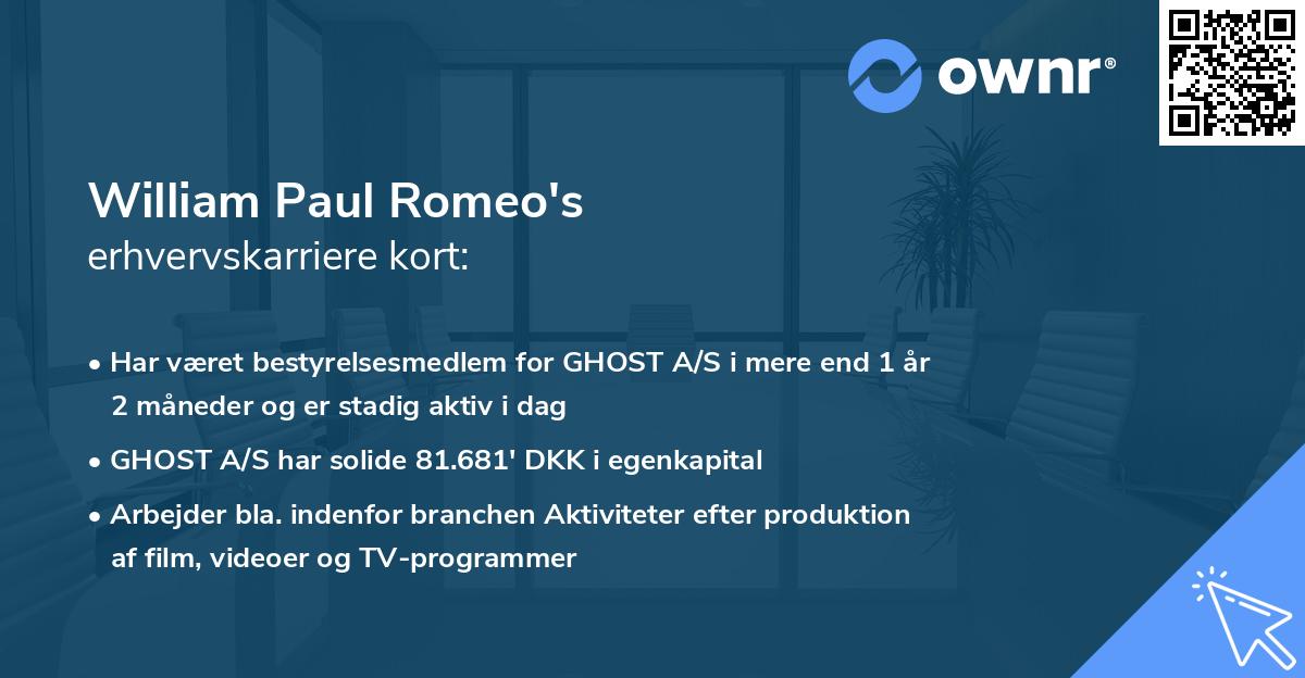 William Paul Romeo's erhvervskarriere kort