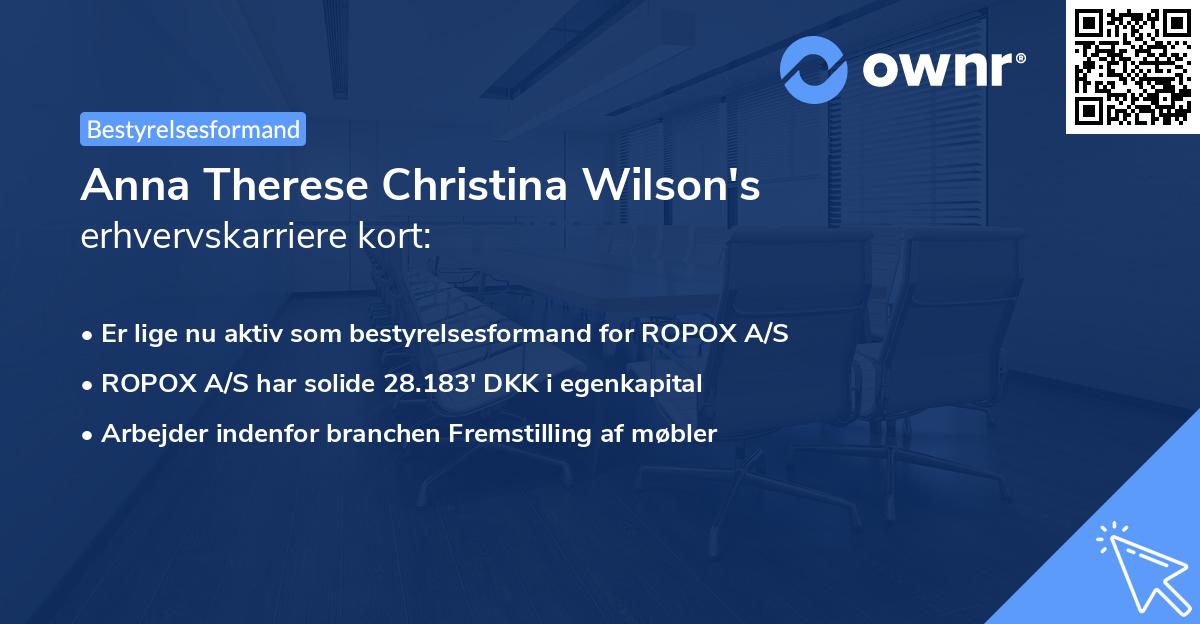Anna Therese Christina Wilson's erhvervskarriere kort