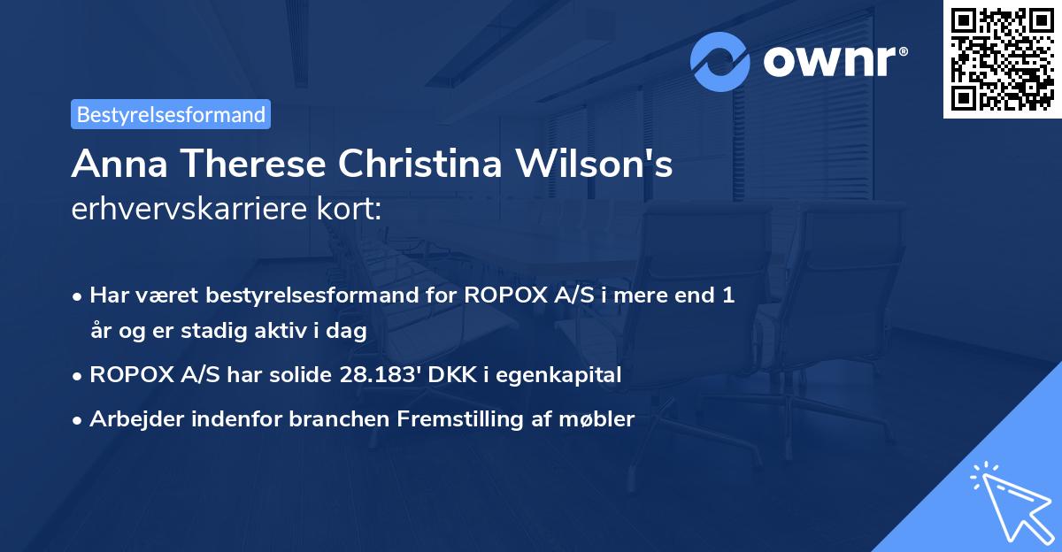 Anna Therese Christina Wilson's erhvervskarriere kort