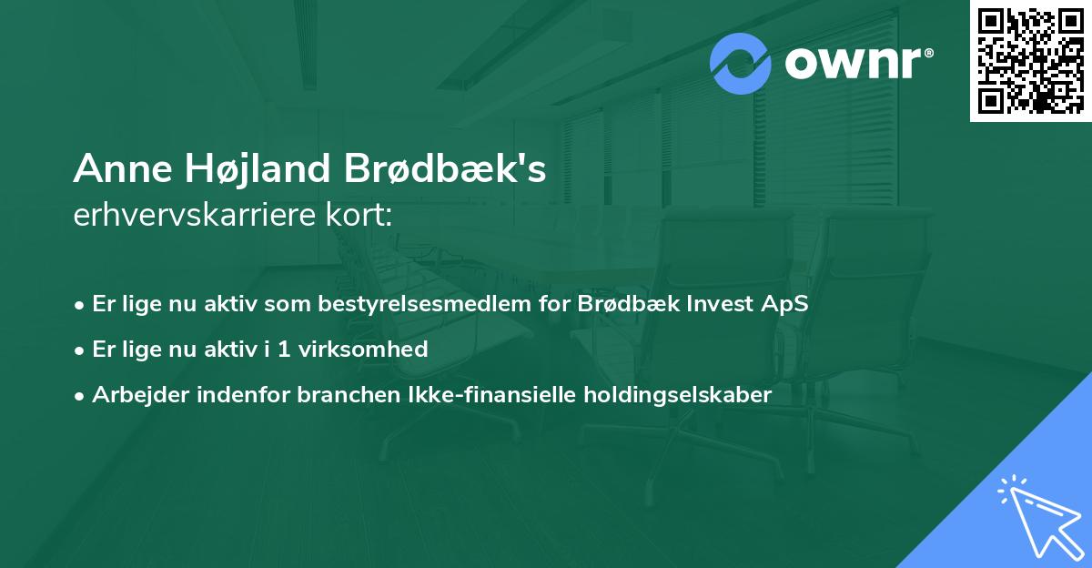 Anne Højland Brødbæk's erhvervskarriere kort