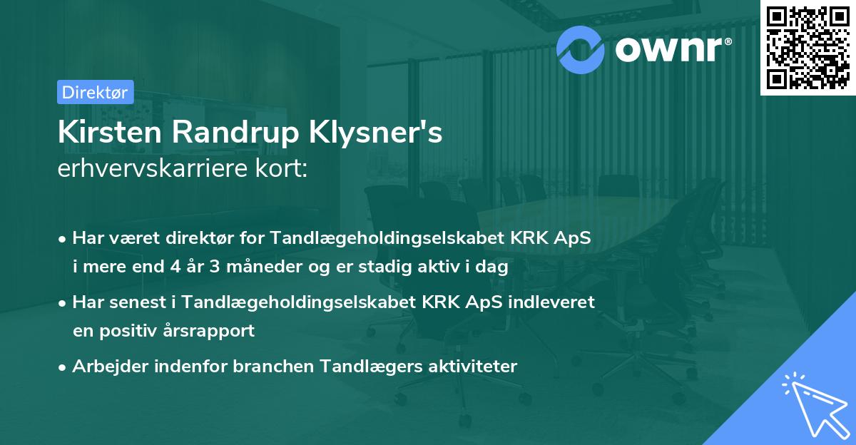 Kirsten Randrup Klysner's erhvervskarriere kort