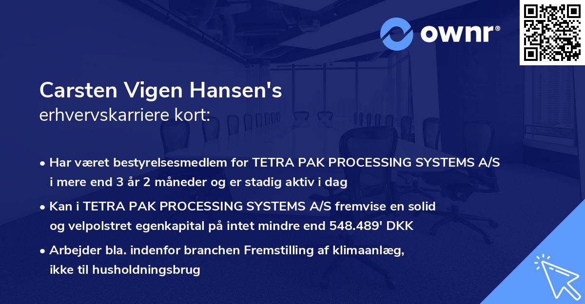 Carsten Vigen Hansen's erhvervskarriere kort