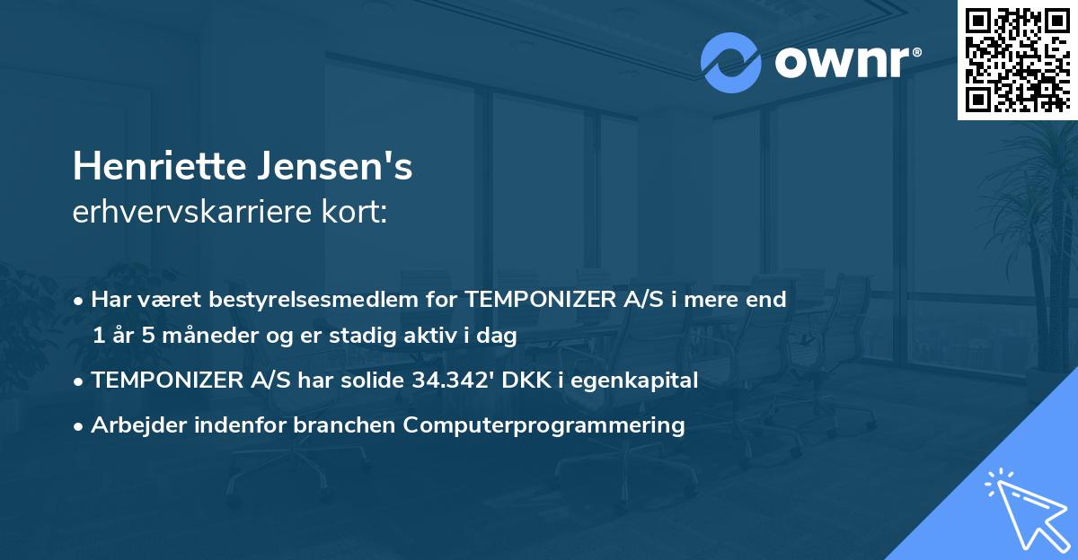 Henriette Jensen's erhvervskarriere kort