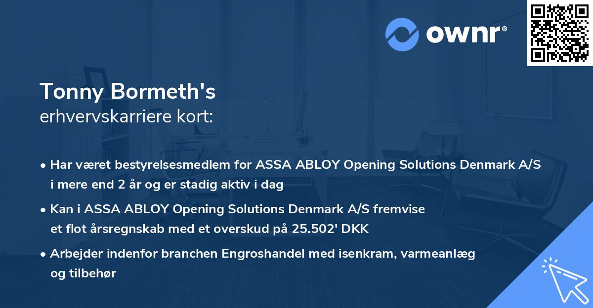Tonny Bormeth's erhvervskarriere kort