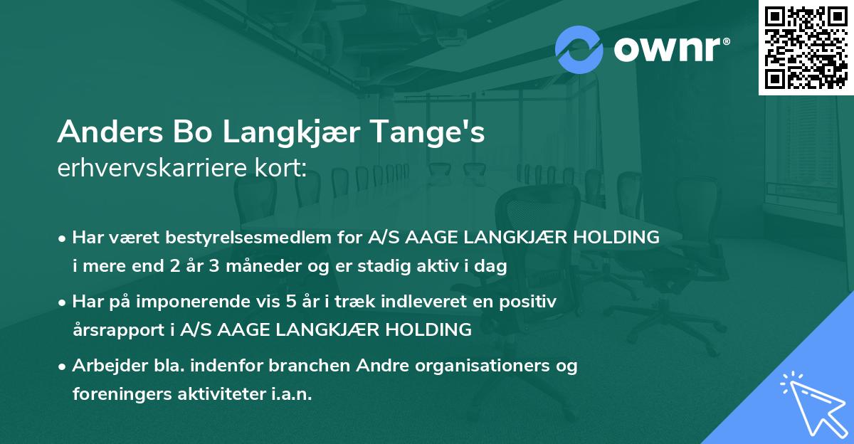 Anders Bo Langkjær Tange's erhvervskarriere kort