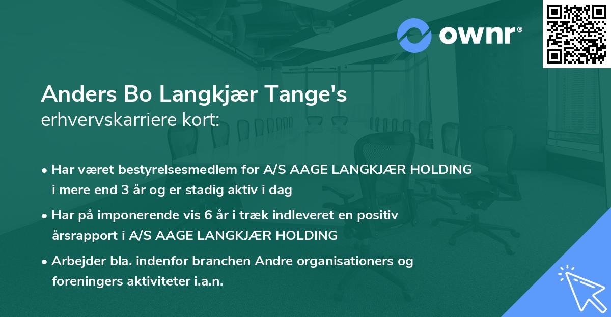 Anders Bo Langkjær Tange's erhvervskarriere kort
