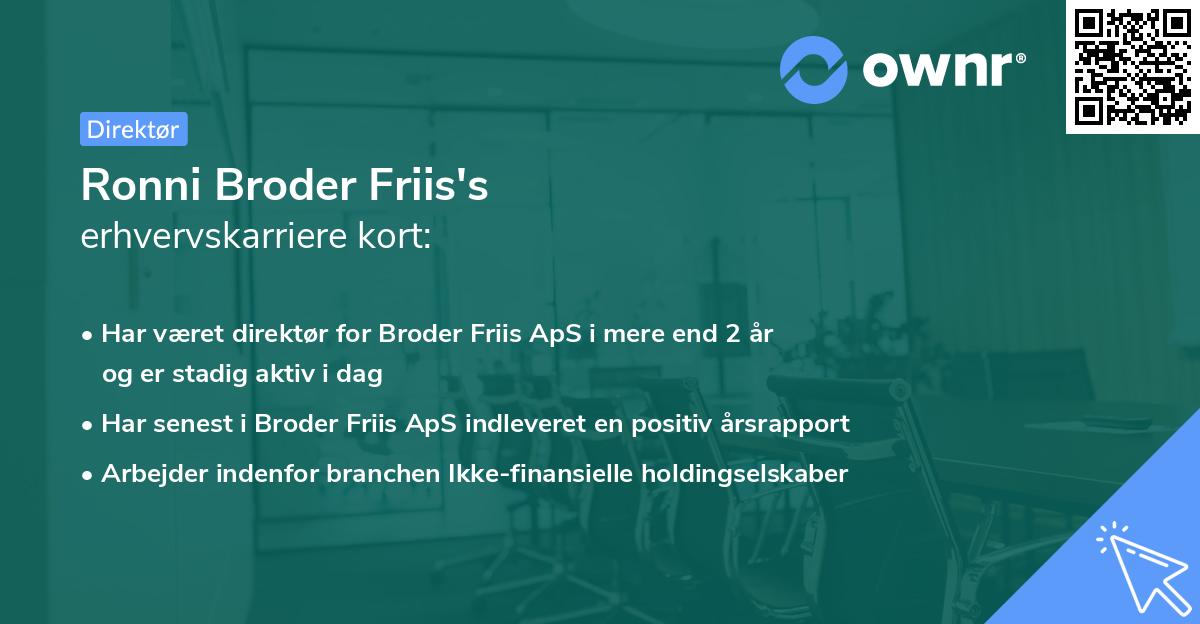 Ronni Broder Friis's erhvervskarriere kort