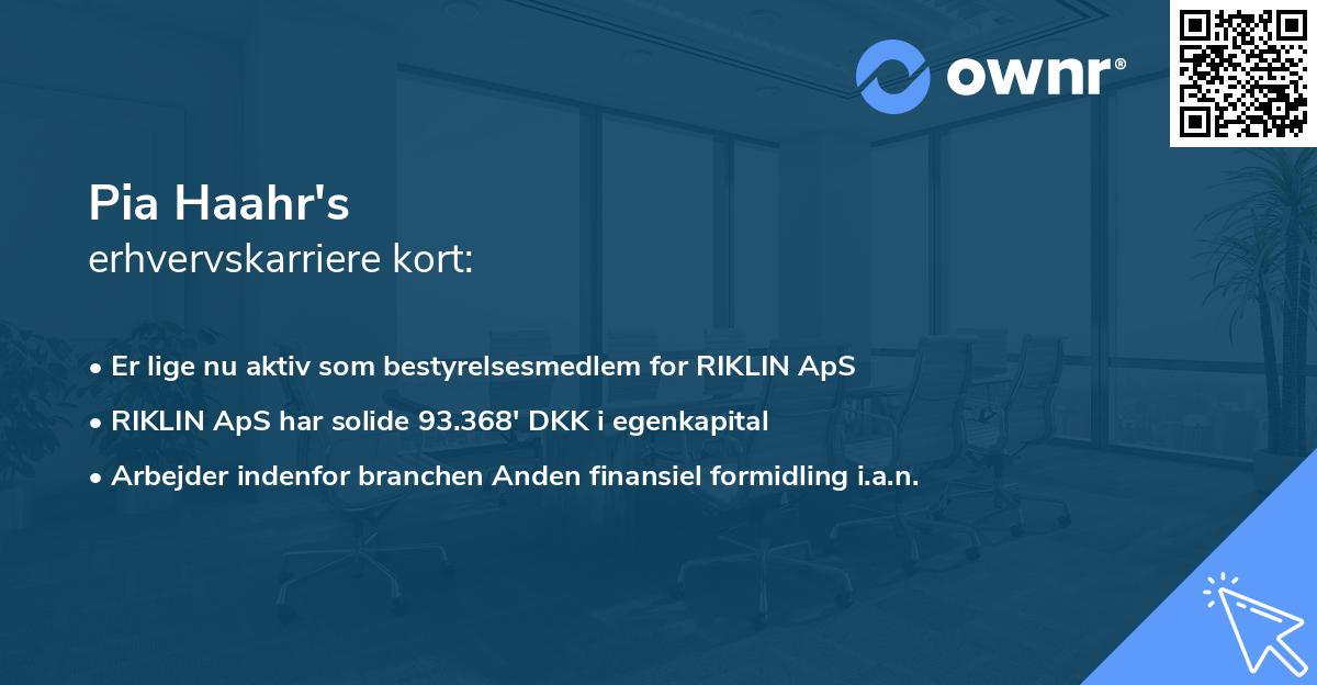 Pia Haahr's erhvervskarriere kort