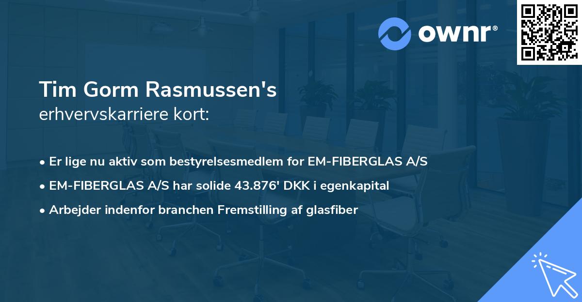 Tim Gorm Rasmussen's erhvervskarriere kort