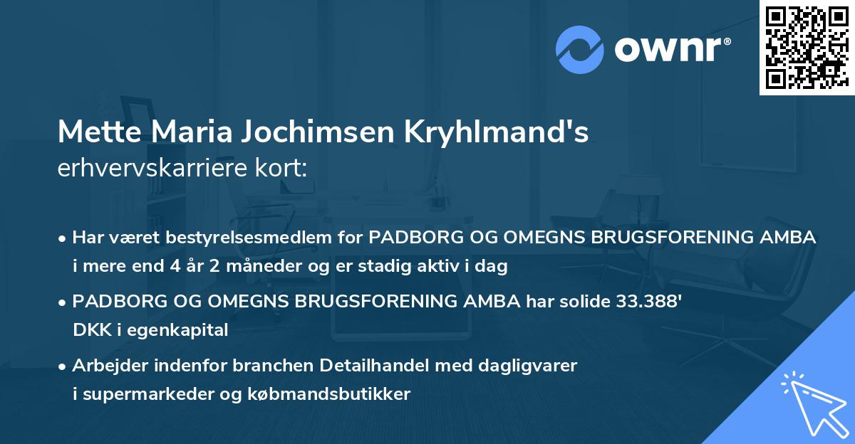 Mette Maria Jochimsen Kryhlmand's erhvervskarriere kort