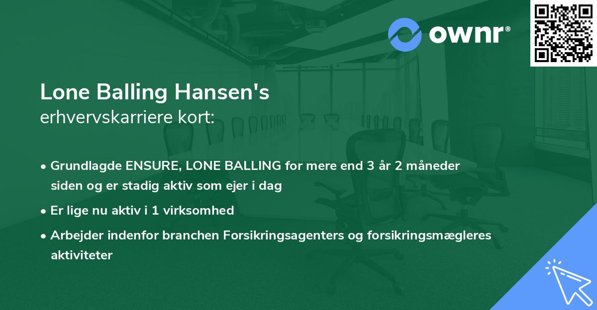 Lone Balling Hansen's erhvervskarriere kort