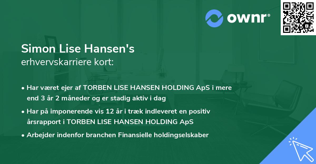 Simon Lise Hansen's erhvervskarriere kort