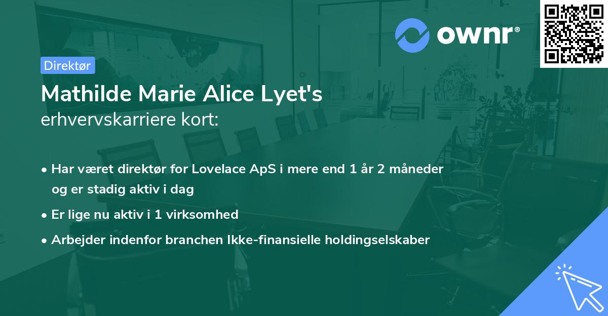 Mathilde Marie Alice Lyet's erhvervskarriere kort