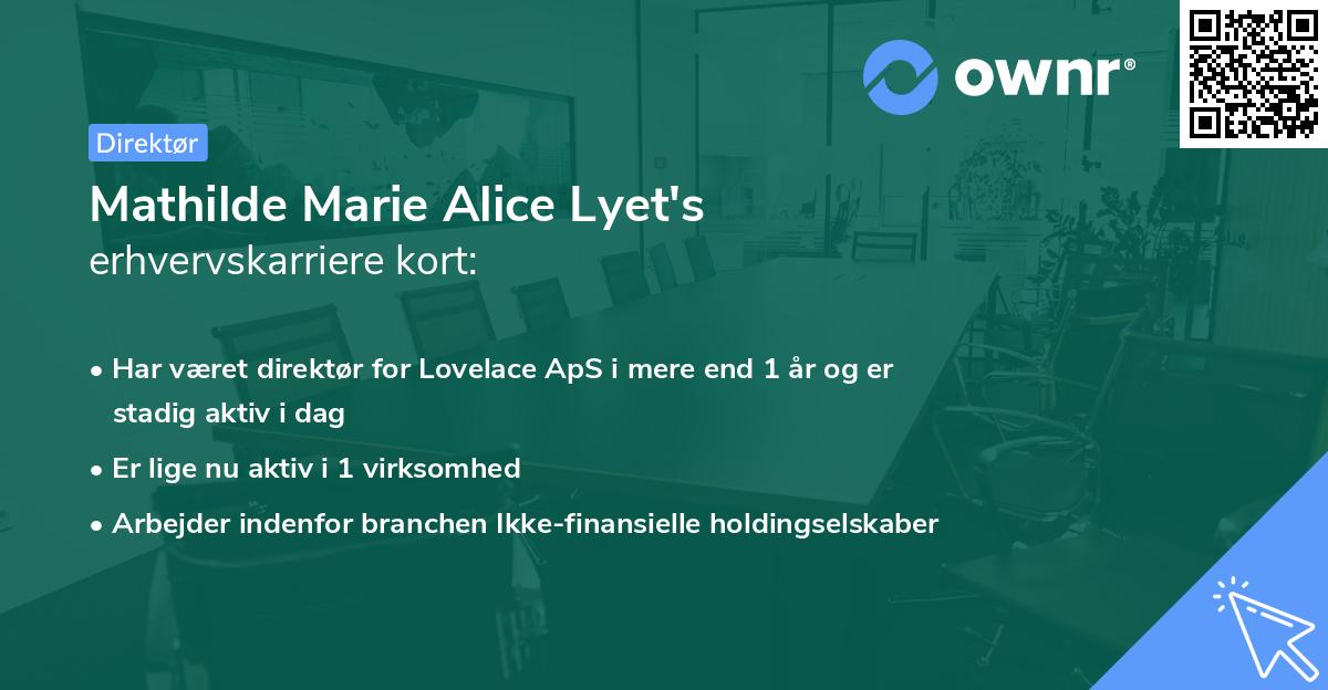 Mathilde Marie Alice Lyet's erhvervskarriere kort