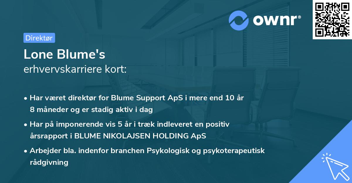 Lone Blume's erhvervskarriere kort