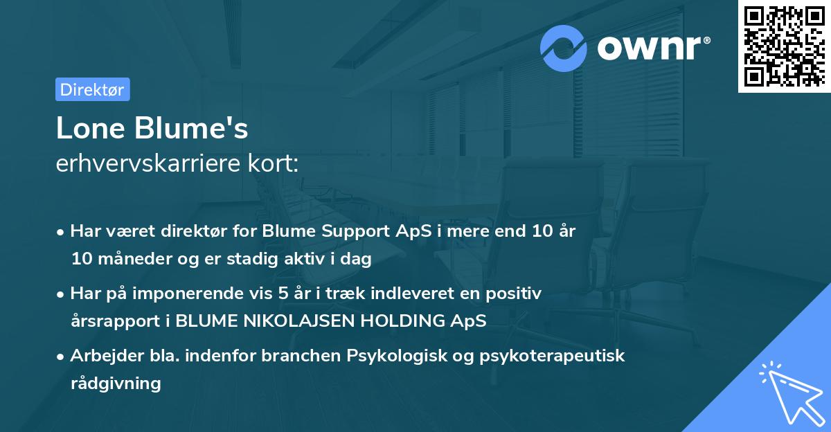 Lone Blume's erhvervskarriere kort