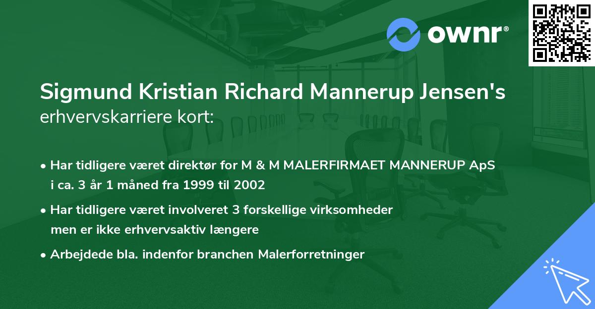 Sigmund Kristian Richard Mannerup Jensen's erhvervskarriere kort