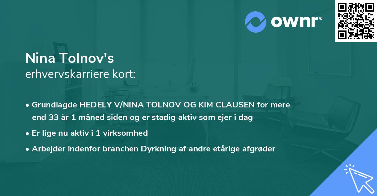 Nina Tolnov's erhvervskarriere kort