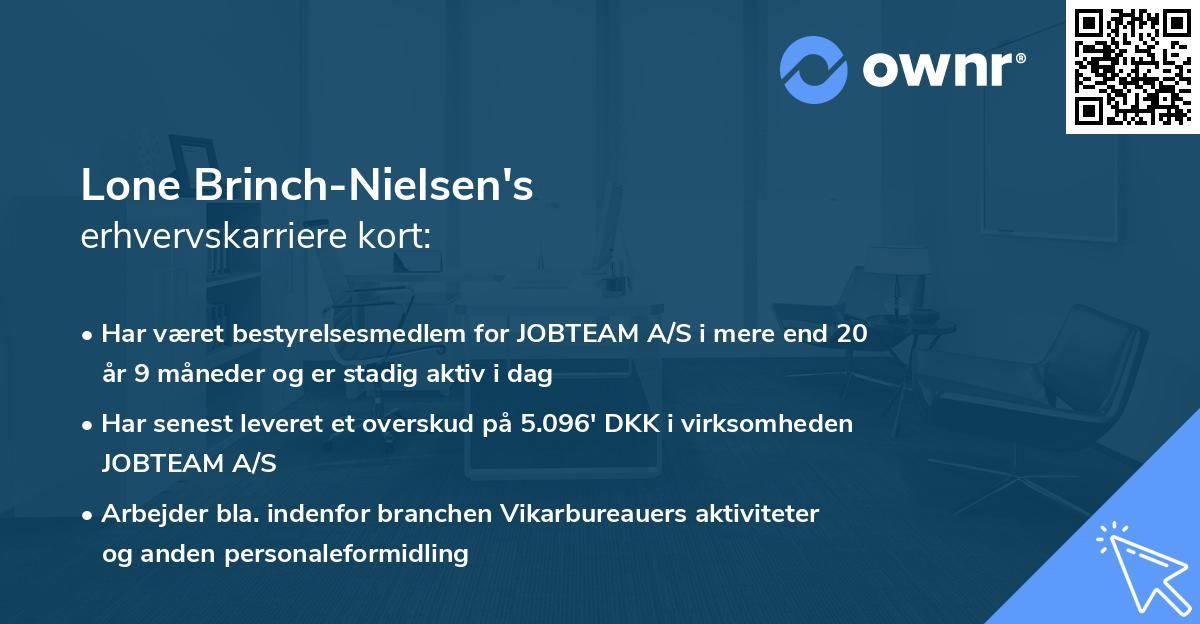 Lone Brinch-Nielsen's erhvervskarriere kort