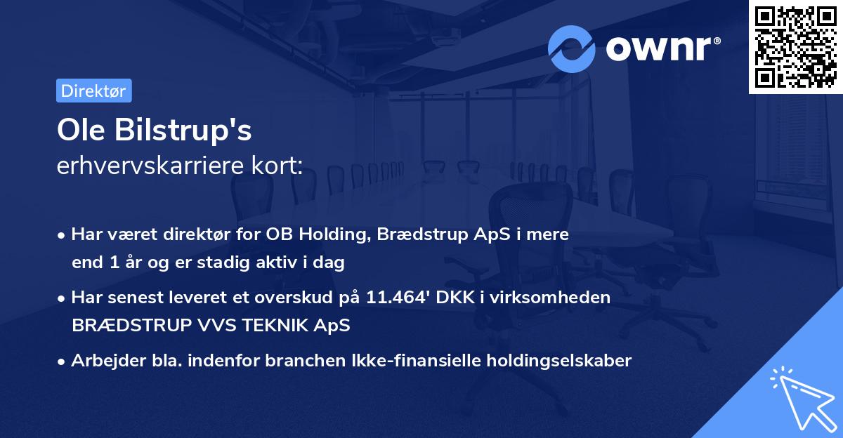 Ole Bilstrup's erhvervskarriere kort