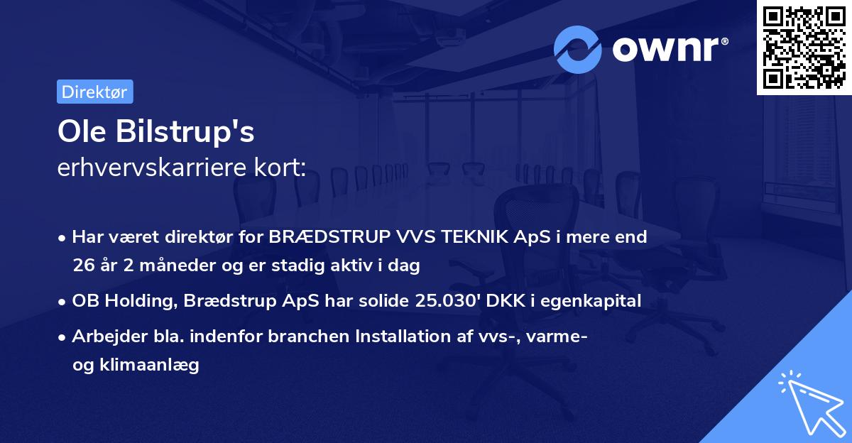 Ole Bilstrup's erhvervskarriere kort
