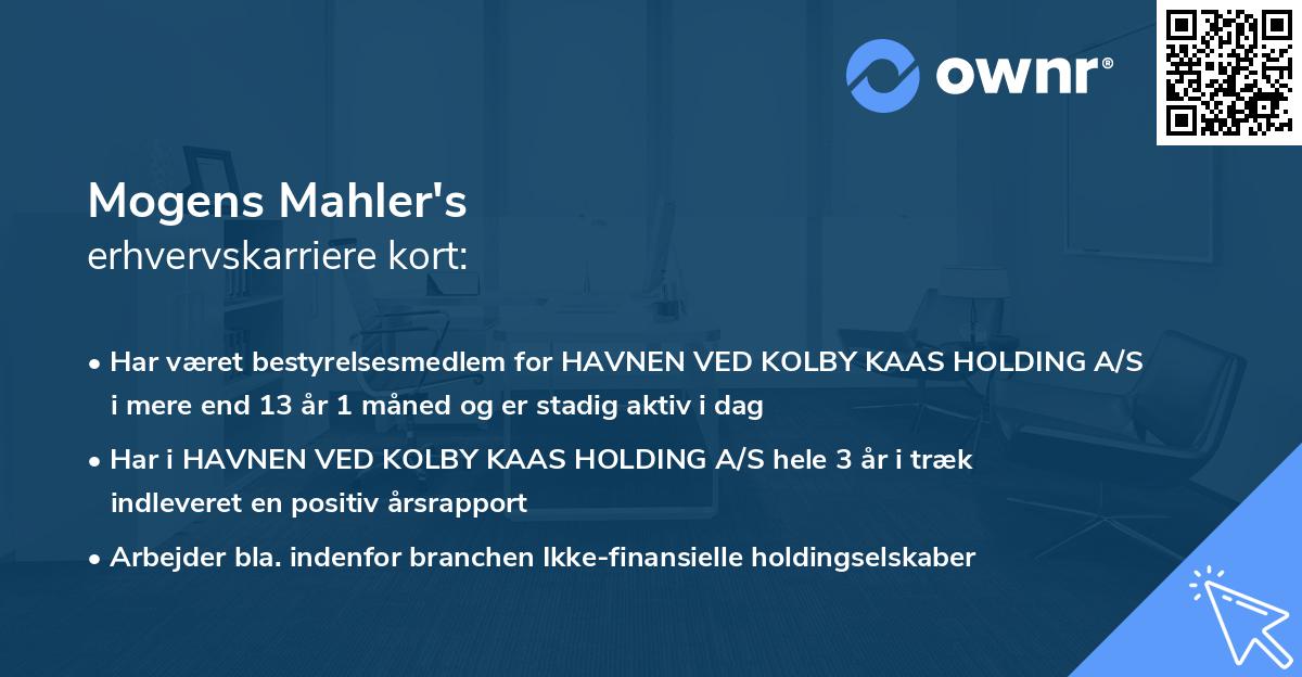 Mogens Mahler's erhvervskarriere kort